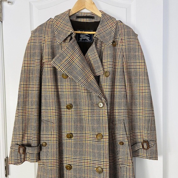 Burberrys Vintage Houndstooth Belted Topcoat Overcoat Jacket Large Double Breast - Picture 3 of 15